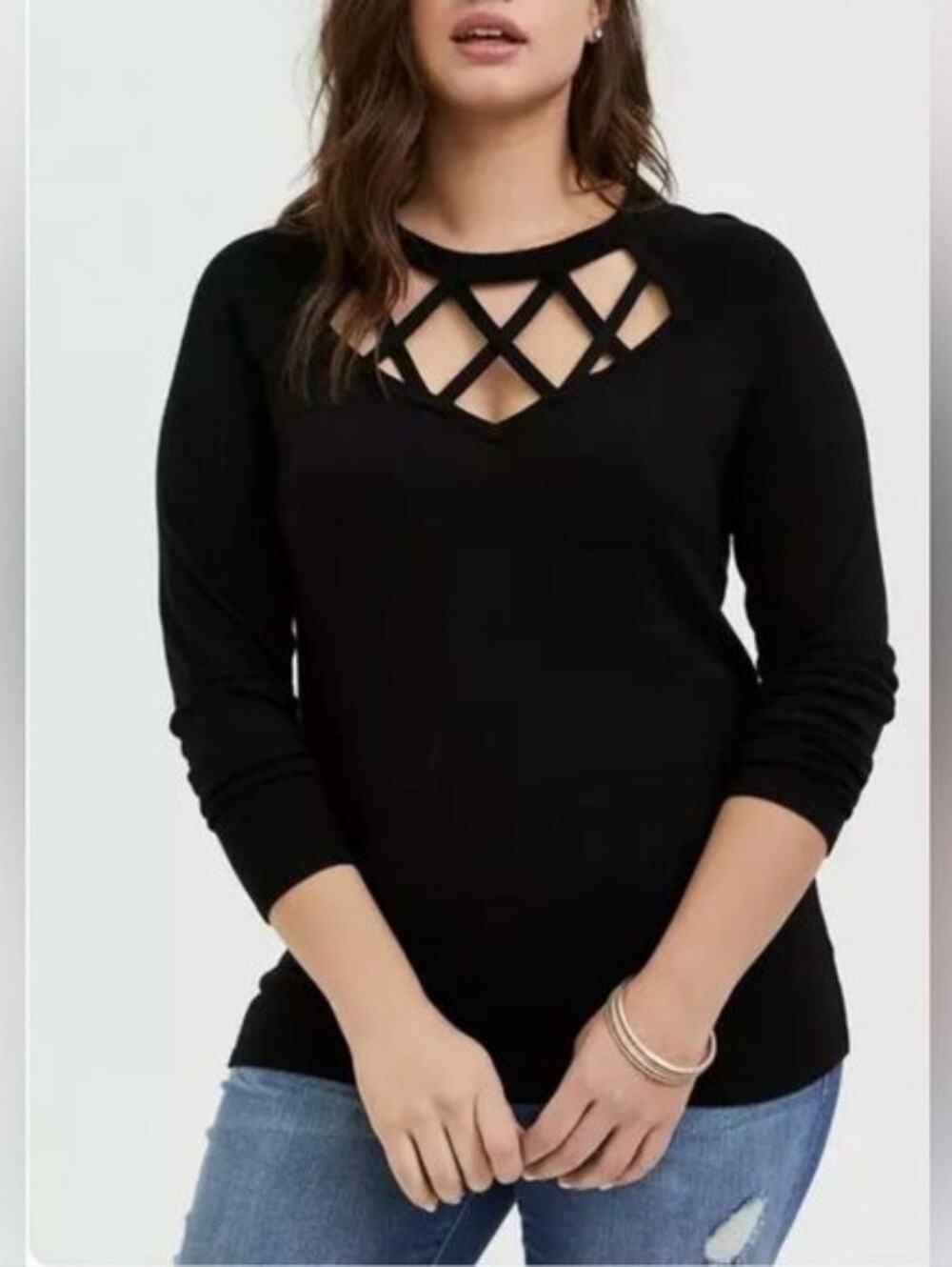 Torrid | Criss Cross Neckline Sweater Black Size 0X